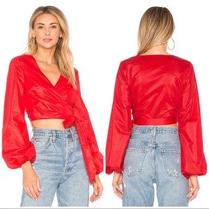 L’Academie Red Wrap Shirt Revolve Top